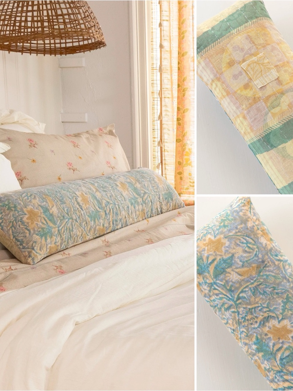 Natural Life Vintage Kantha Reversible Lumbar Pillow - Blue NEW WITH TAGS NWT
